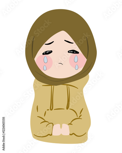 Crying Girl in Hijab: Expression of Sadness