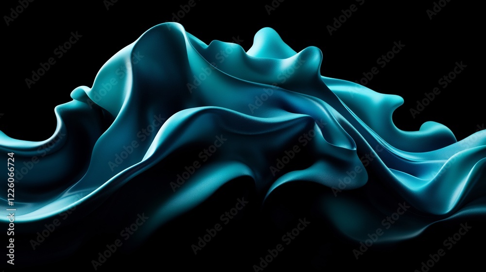 Fototapeta premium Abstract Teal Silk Waves: A Digital Art Piece