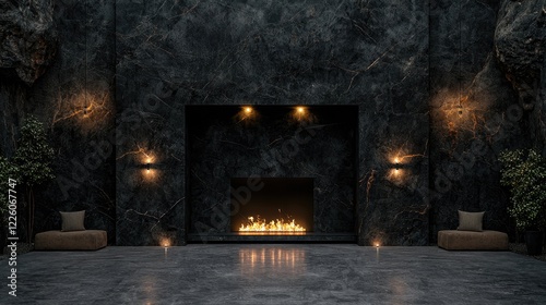 Obraz na płótnie Luxurious dark marble fireplace lounge interior design w salonie