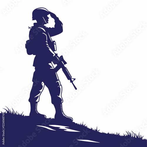 Silhouette of a Soldier Saluting on a Hillside