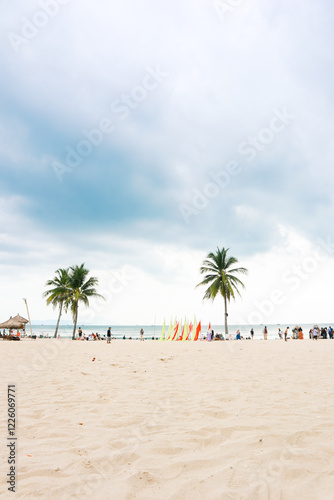 Rio Beach Kalianda South Lampung A Cloudy Day at the Beach with Palm Trees photo