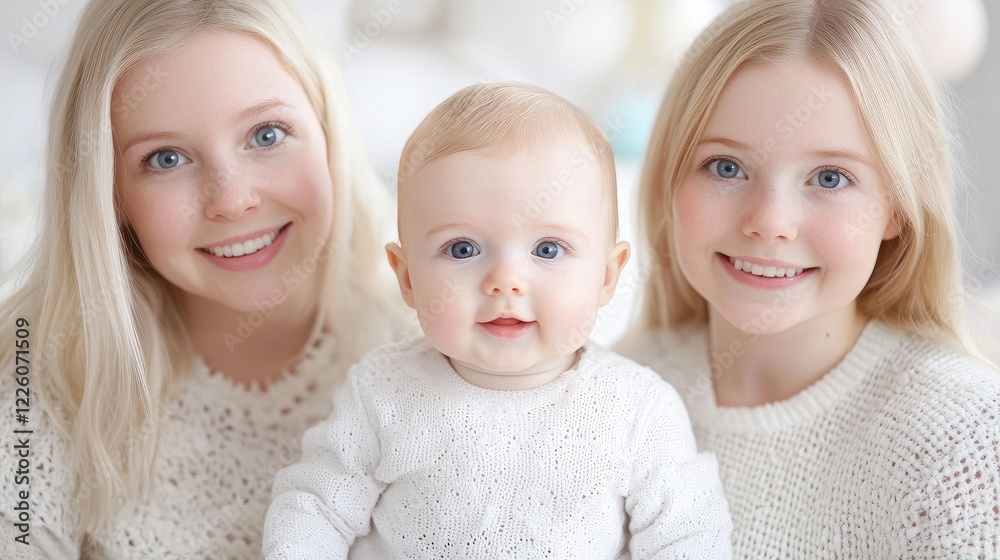 Happy family portrait mother, baby, daughter Happy family portrait mother, baby, daughter