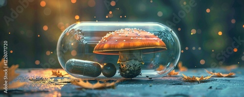 Wallpaper Mural Magic mushroom growing inside a pill capsule as a natural psychedelic supplement for microdosing Torontodigital.ca