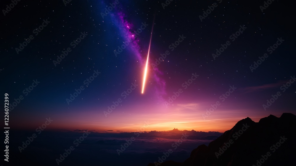 Fototapeta premium Cosmic Dawn: A Meteor Shower over Majestic Mountains