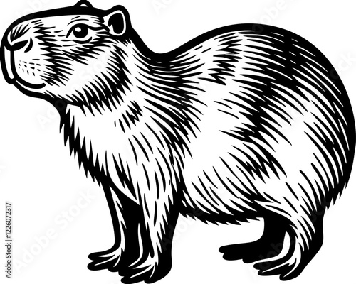 black and white engrave illustration of capybara