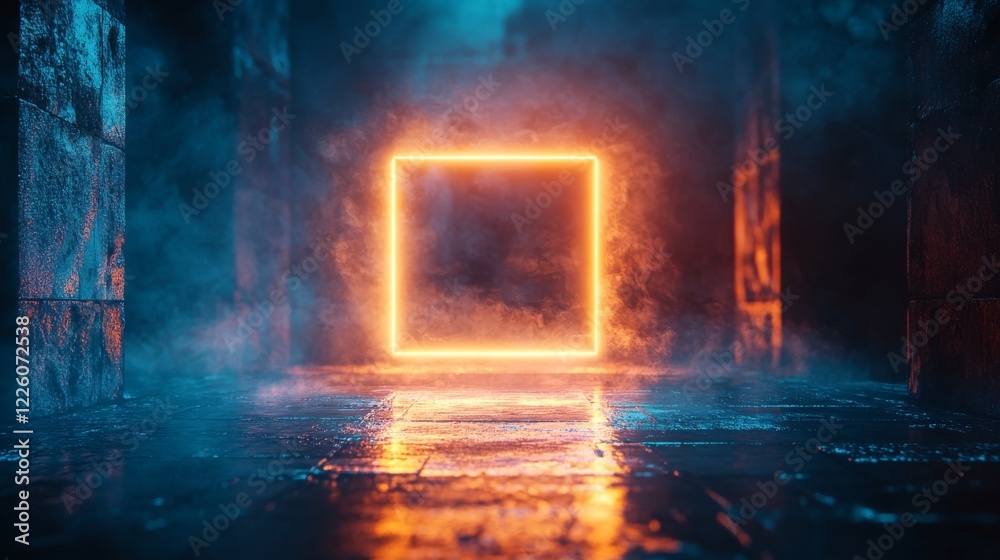 custom made wallpaper toronto digitalGlowing Orange Square Neon Light In Smoky Alleyway