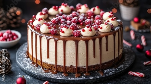 Festive Cranberry Cheesecake, Christmas Decor photo