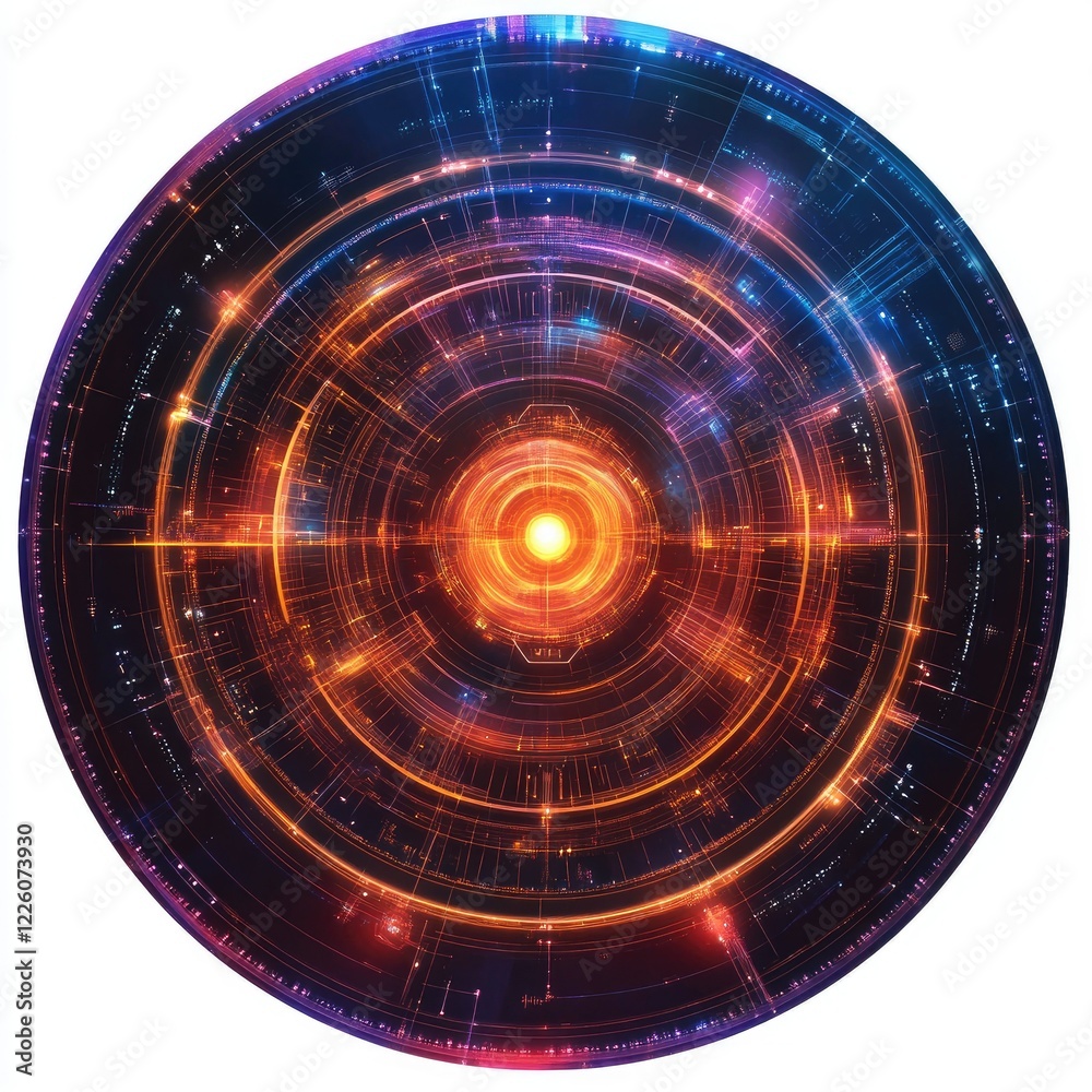 Obraz premium Abstract circular glowing futuristic technology interface.