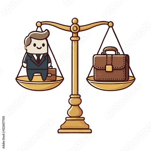 Businessman and Briefcase on a Balance Scale Illustration