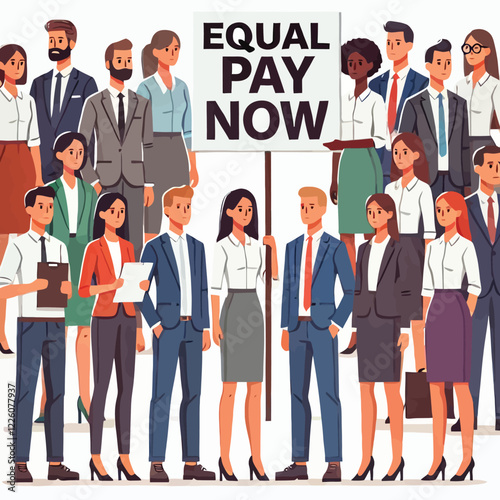 Illustration of Diverse Professionals Unite for Equal Pay Now