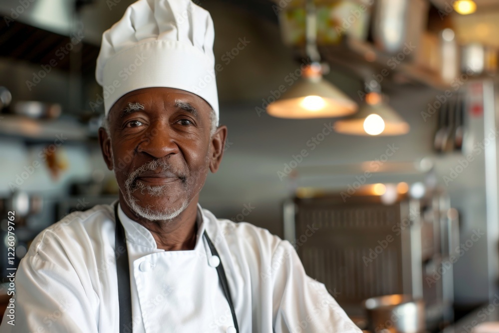 Portrait of a senior male African American chef in kitchen Portrait of a senior male African American chef in kitchen