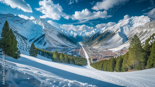 stunning panorama picturesque Sierra Nevada snow resort in the south of Spain