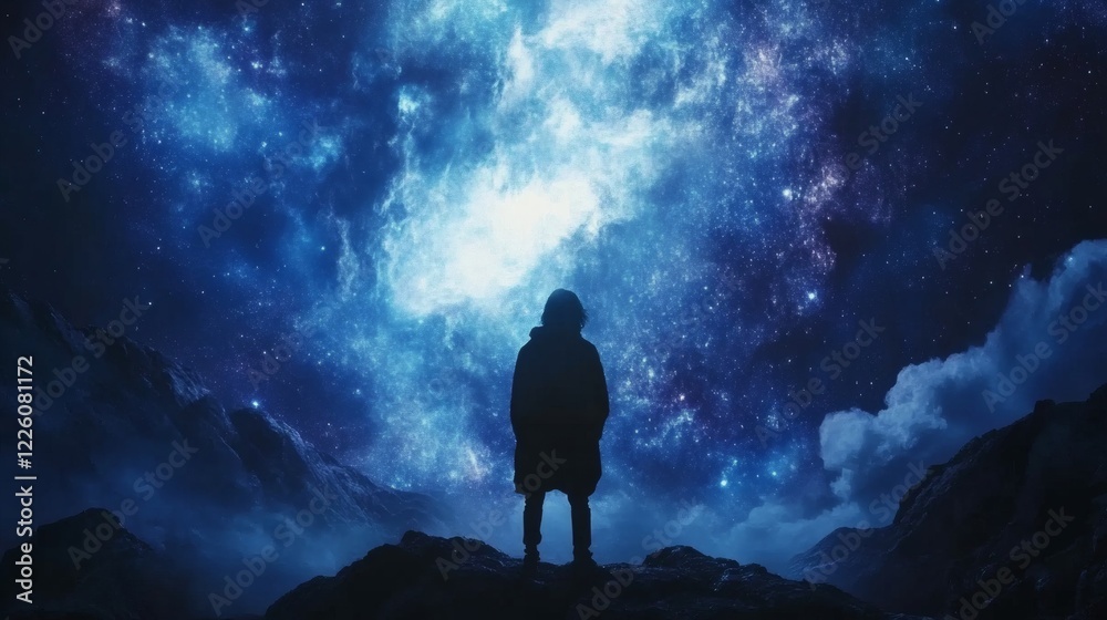 Solitary Figure Contemplating a Celestial Landscape Solitary Figure Contemplating a Celestial Landscape