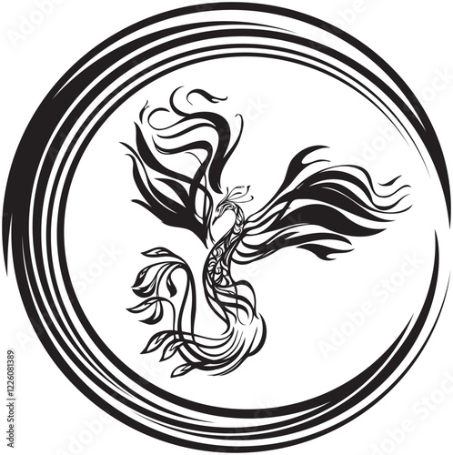 鳳凰の線画シンプルマーク
