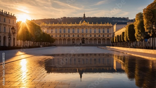 Picturesque view of the historic architecture and sunset reflections in Nancy's stunning plaza