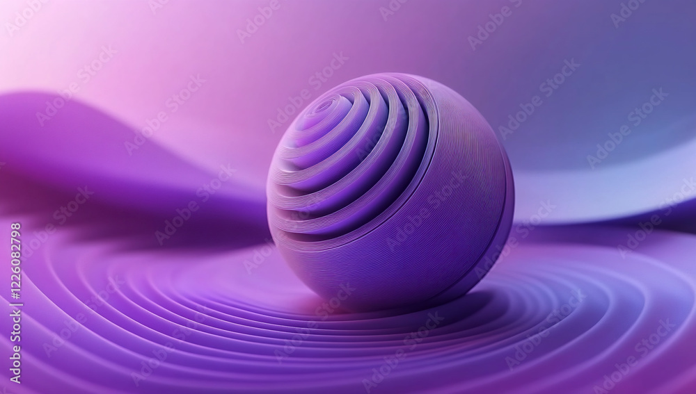 Obraz premium Abstract purple sphere resting on flowing waves, creating a serene atmosphere in a digital landscape