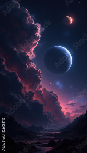 Captivating Galactic Scene With Multiple Planets And Colorful Nebulae In Expansive Space
