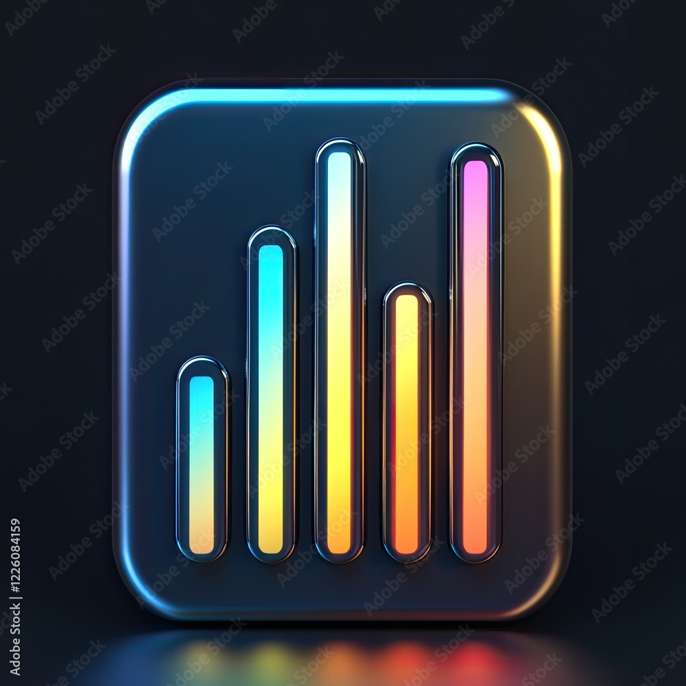 Colorful bar graph icon on dark background. Colorful bar graph icon on dark background.