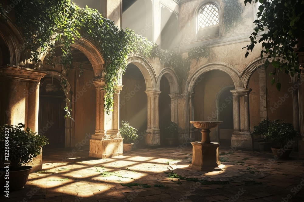 Fototapeta premium A stunning view of a Roman courtyard in a dilapidated palace in Pompeii.