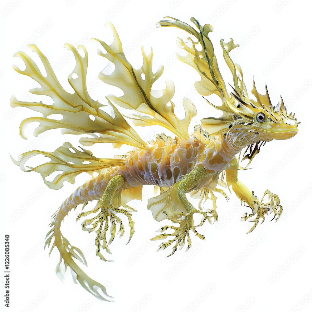 Obraz premium Leafy Sea Dragon Fantasy: Pale Yellow, Winged Creature.