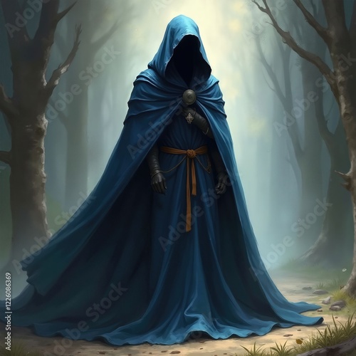 Mysterious Figure In A Dark Cloak Posing In An Enchanted Forest
