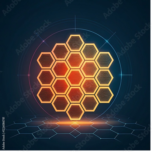 abstract background with hexagons
Futuristic Hexagonal Grid with Glowing Digital Elements and Tech-Inspired Design