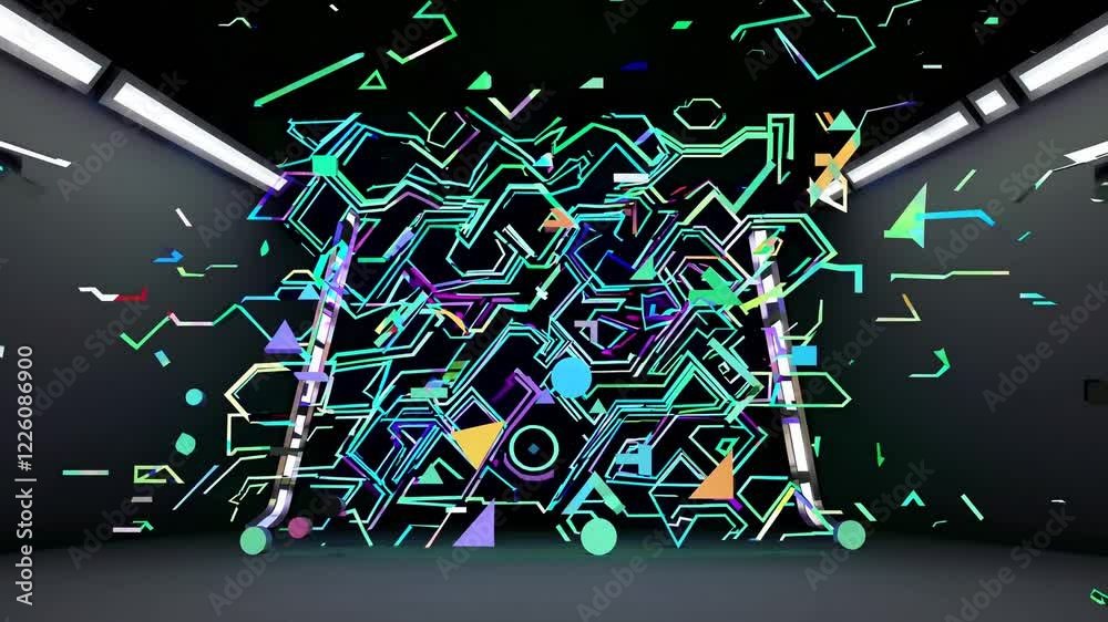 Abstract Green Explosion of Geometric Shapes: A 3D Digital Art Visualization