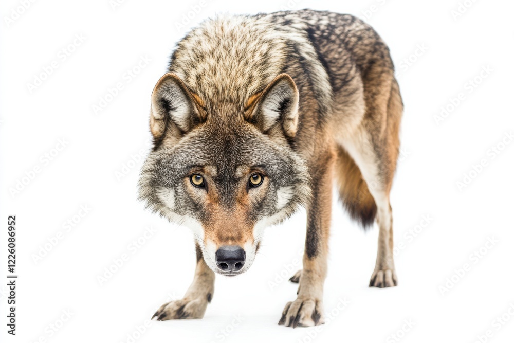 Obraz premium Gray wolf close-up, intense gaze.