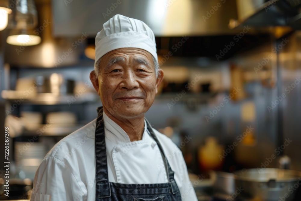 Portrait of a senior male Asian chef in kitchen Portrait of a senior male Asian chef in kitchen