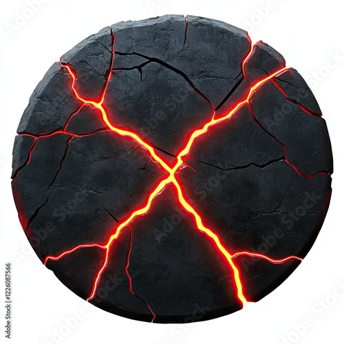 Cracked dark stone circle with glowing red lava fissures.