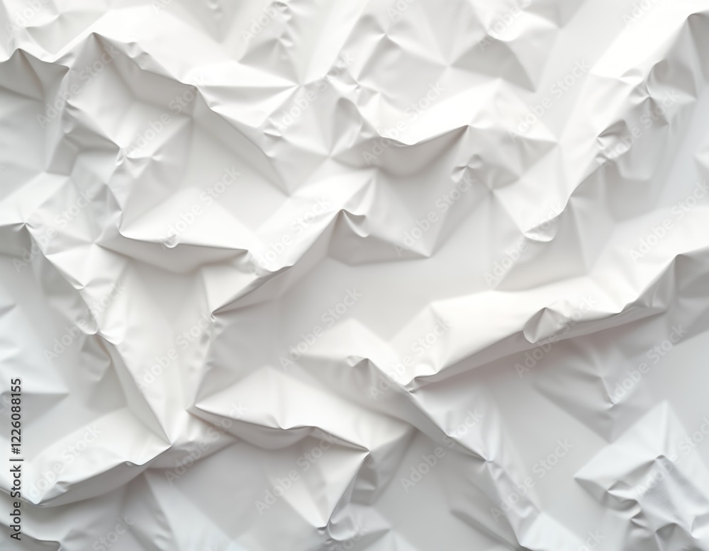 Abstract white crumpled paper texture. Crinkled and creased paper surface with complex folds and wrinkles. Modern design for background or wallpaper. Minimalist style with a focus on texture. Abstract white crumpled paper texture. Crinkled and creased paper surface with complex folds and wrinkles. Modern design for background or wallpaper. Minimalist style with a focus on texture.