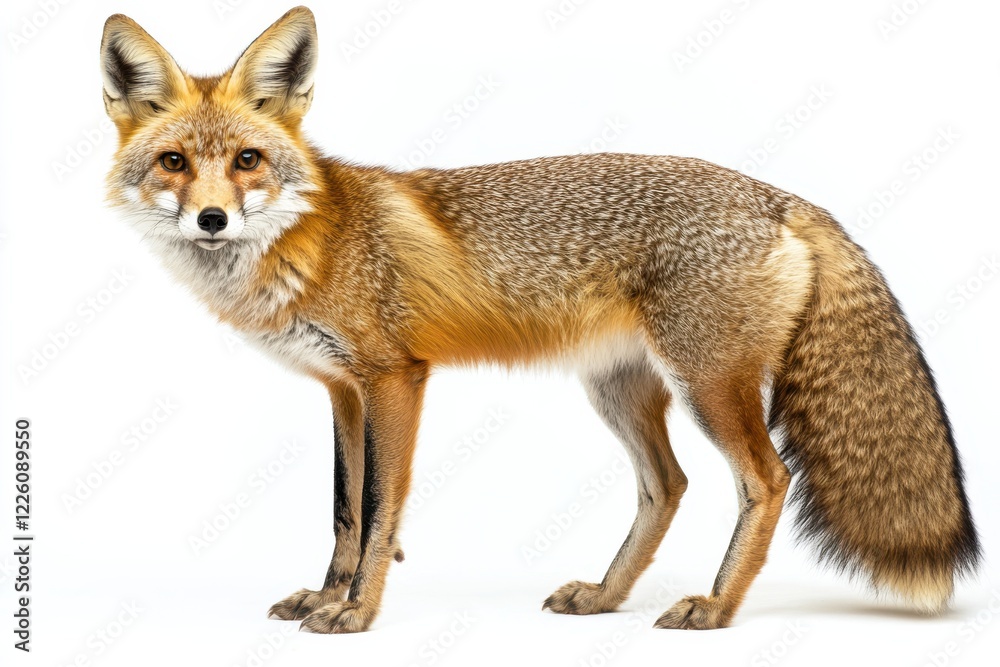 Red fox standing on white background Red fox standing on white background