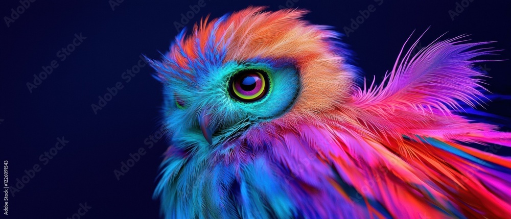Obraz premium Vibrant owl with colorful feathers. AI.