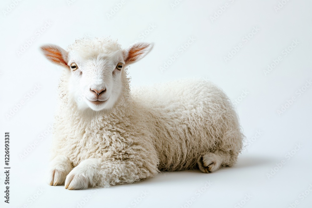 Adorable white lamb resting peacefully. Adorable white lamb resting peacefully.