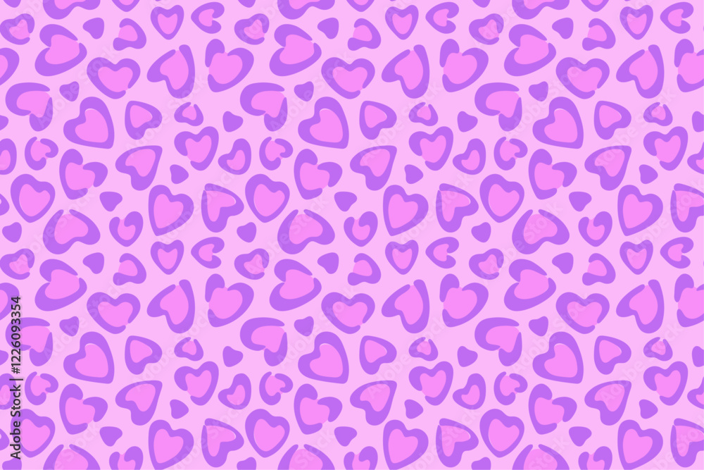 Leopard print background with hand drawn hearts, purple color, retro and modern style Leopard print background with hand drawn hearts, purple color, retro and modern style