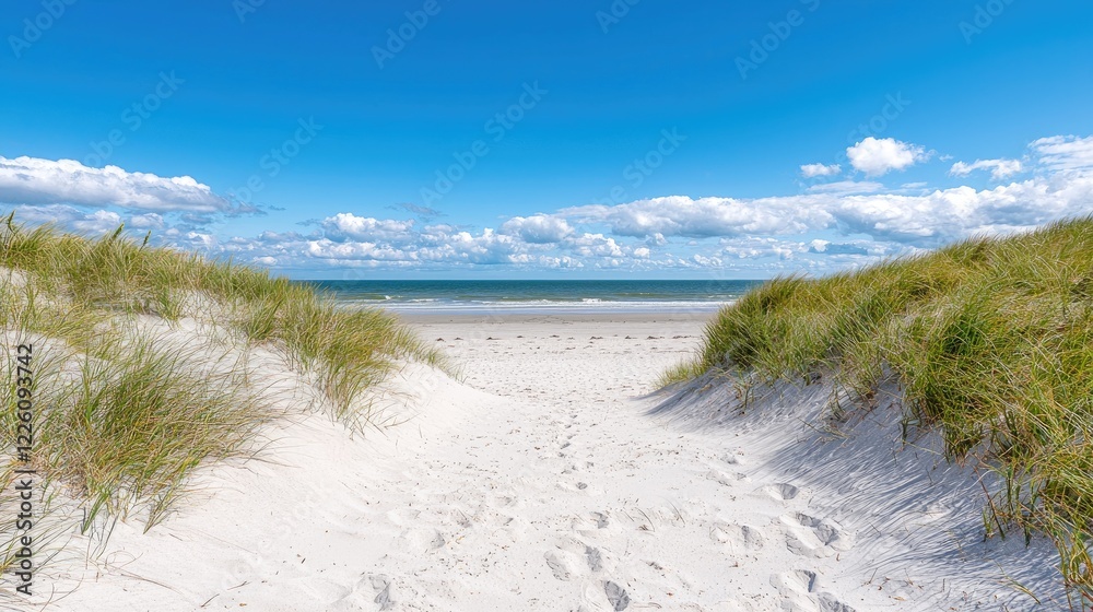 Sandy path to beach, summer day, ocean view, travel Sandy path to beach, summer day, ocean view, travel