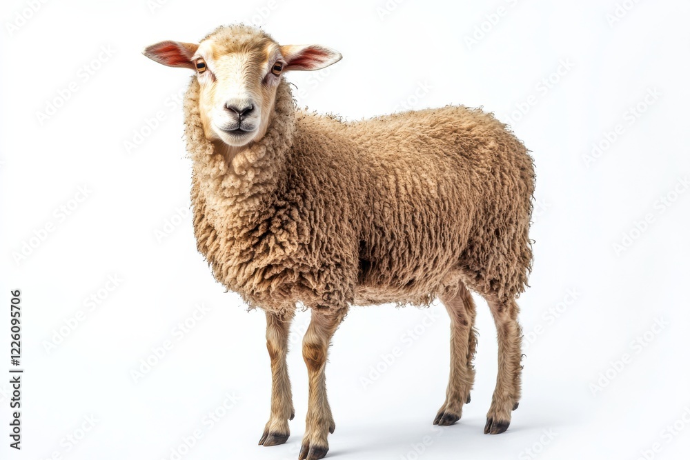 Fluffy sheep posing against white background Fluffy sheep posing against white background