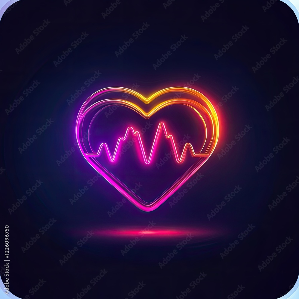 Glowing neon heart with heartbeat rhythm inside. Glowing neon heart with heartbeat rhythm inside.