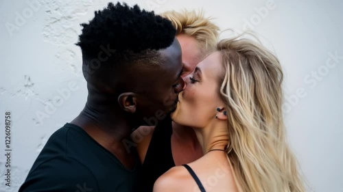 Polyamorous people, Smiling blond Scandinavian man sharing his wife with a black african man living in a Polyamorous relationship	
