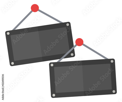 Hanging black board flat icon isolated on white background.