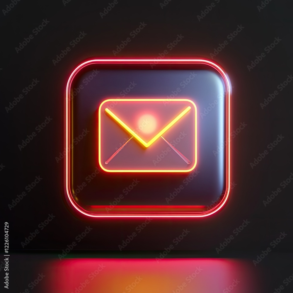 Fototapeta premium Neon glowing email icon on dark background.