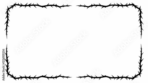 Black thorn frame vector with sharp, spiky edges. Suitable for tattoo designs, gothic themes, horror posters, and dark aesthetics
