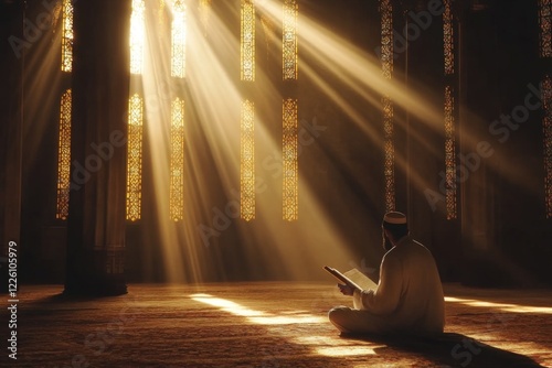 a man recite quran in the mosque during ramadan photo