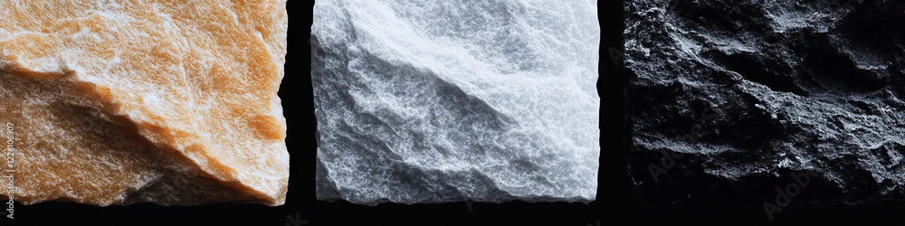 Fototapeta premium Three Rock Samples: Color and Texture Variations