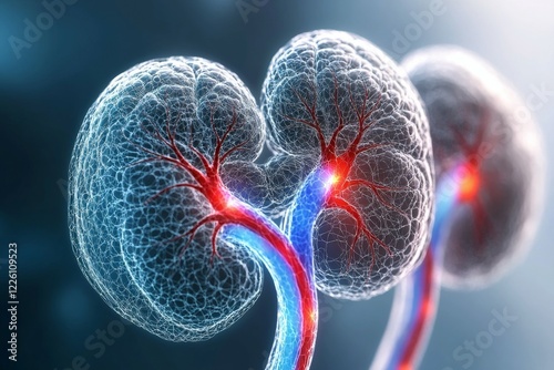 Pair of kidneys with red and blue veins photo