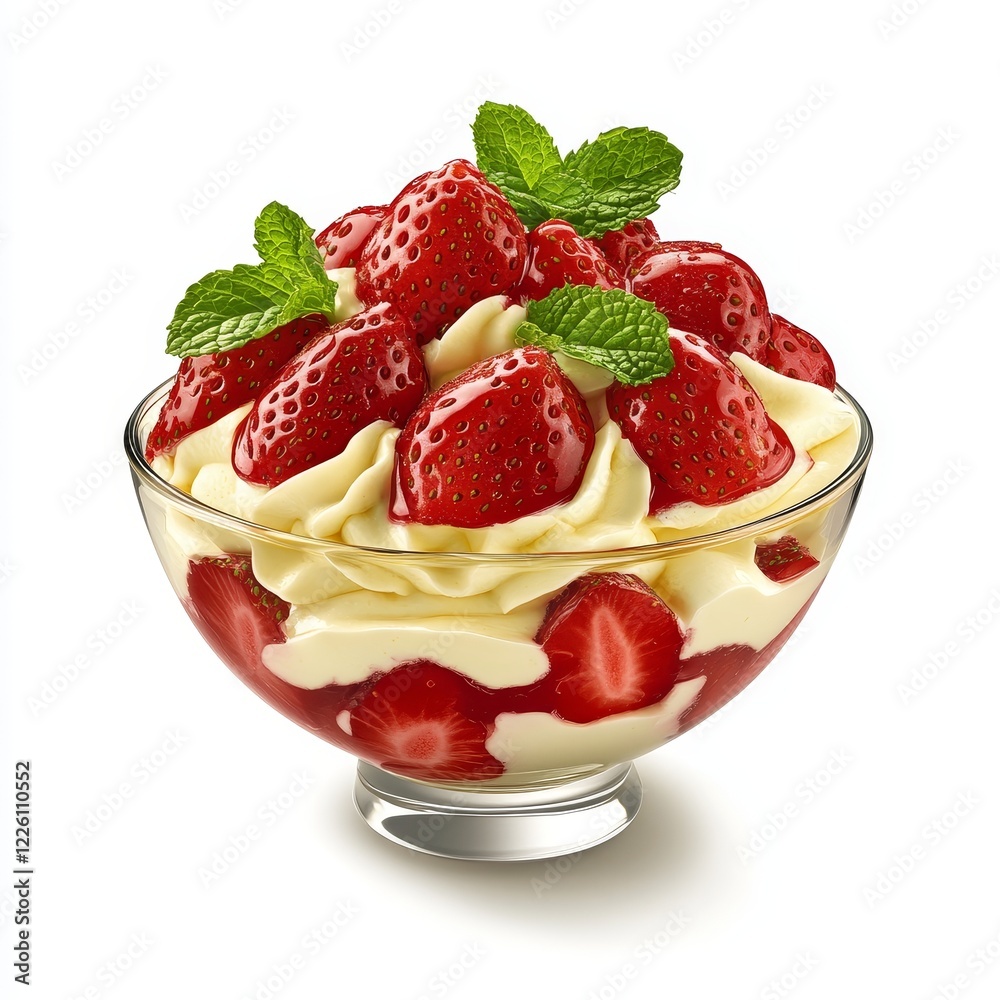 A bowl of fresh strawberries with smooth cream, elegantly garnished with mint leaves, presents a mouth-watering dessert that exemplifies freshness and indulgence. A bowl of fresh strawberries with smooth cream, elegantly garnished with mint leaves, presents a mouth-watering dessert that exemplifies freshness and indulgence.