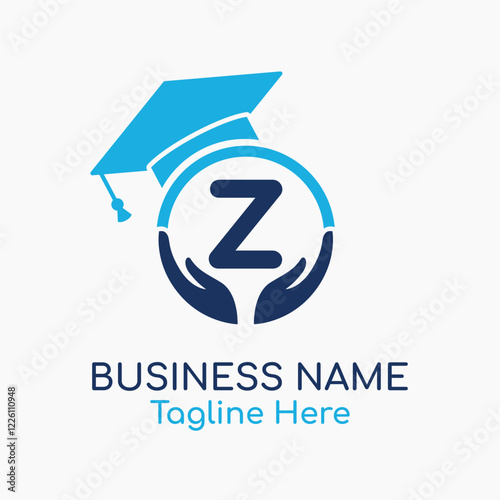 Initial Z Education Logo with Graduation Logo. School Education Care and Hand Logo Concept. Student Help Logo Design Vector