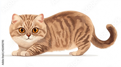 Adorable Scottish Fold Cat Posing on White Background in Wide Angle Centric Shot photo