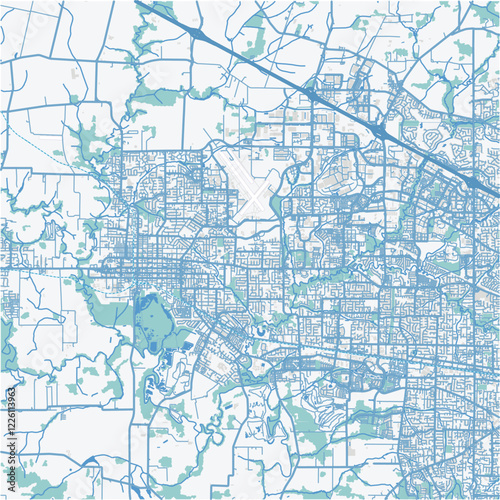 Map of Hillsboro in Oregon in a professional blue style. Contains layered vector with roads water, parks, etc. photo