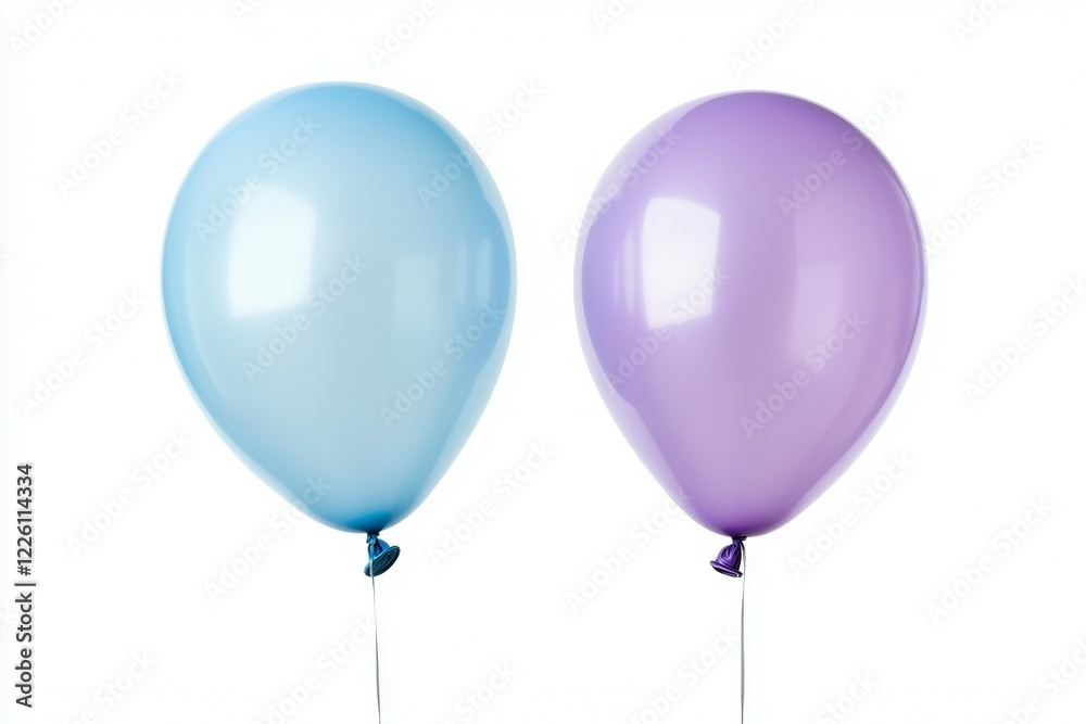 Two balloons, one blue and one purple, are floating in the air Two balloons, one blue and one purple, are floating in the air